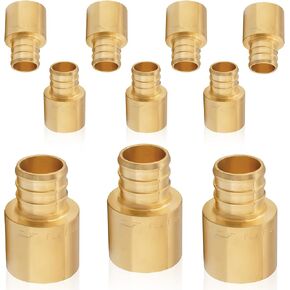5-Pack PEX Fittings, 1" PEX x 3/4" Female Sweat Adapter (Over Copper Tube), Brass Crimp Fitting for Pex Pipes, ASTM F1807