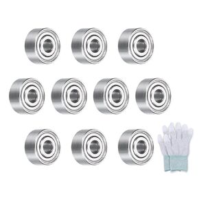 uxcell MR85ZZ Deep-Groove Ball Bearings for Hard Drive,P6 Accuracy Class 0.2" x 0.3" x 1" with Carbon Fiber Gloves,Double Metal Sealed Carbon Chromium Steel Skateboard Bearings 10Pcs