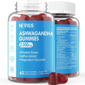 Sugar Free Ashwagandha Gummies 2000mg - with Magnesium Glycinate, Maca Root, Rhodiola Rosea, Saffron, Zinc, Lemon Balm, B6 - Relaxation Support, Natural Zzz, Stamina, Energy for Men Women - 60 Counts