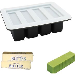 Silicone Butter Mold Tray with Lid, Rectangle Mold Tray for Butter, Pudding, Soap, Chocolate, Cheesecake, Ice Cube Bar (Black with transparent lid)