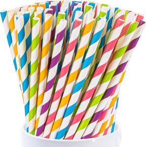 100PCS Stripe Drinking Straws - Disposable Straws 5 Inch Small Colourful Agave Kraft Paper Straws Bulk, for Coffee, Milk, Juice, Cocktial and Suit for Birthday Parties, Weddings, Picnic.