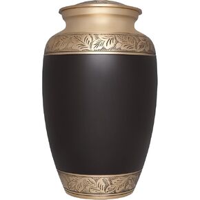 Brown Funeral Urn Cremation Urn for Human Ashes - Hand Made in Brass - Suitable for Cemetery Burial or Niche - Large Size fits remains of Adults up to 200 lbs - Yiyani Model