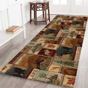 Rustic Cabin Wildlife Long Runner Rug for Hallway 2x6,Maple Leaf Bear Moose Deer Country,Washable Kitchen Rugs Area Rug Non-Slip Floor Carpet for Living Room Bedroom Doormat Indoor Entrance Door Mat