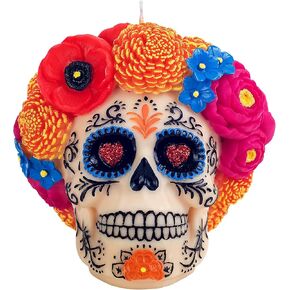 Dia De Los Muertos Floral Skull Scented Candle for Day of The Dead Mexico Decoration