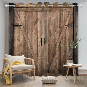 Rustic Curtains Vintage Wood Barn Door Old Garage Door American Native Country Farmhouse Farm Style Rural Art Architecture Living Room Bedroom Window Drapes Treatment,42x96 inch,2 Panels