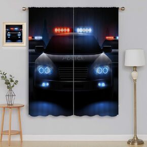 Police Patrol Wagons Blackout Curtains for Boy Girl Room Darkening Decor,City Modern Police Cars and Warning Lights Bedroom Living Room Home Rod Pocket Thermal Insulated Window Drapes,42x63 Inch