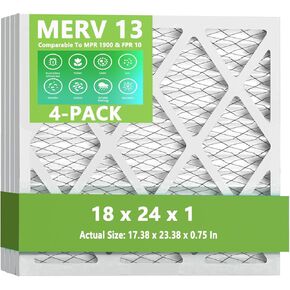 (4 عبوات) فلاتر هواء للفرن 18 × 24 × 1، MPR 1900 & FPR 10، مرشح هواء مطوي MERV 13 (الحجم الفعلي: 17.38 بوصة × 23.38 بوصة × 0.75 بوصة) in Kuwait