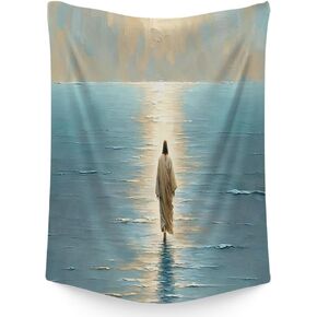 Jesus Tapestry,Jesus Walking in The Water Tapestry,Vintage Christian Home Art Decor God Faith Spiritual Tapestry Aesthetic Wall Hanging for Living Room Bedroom Dorm,60x80Inches