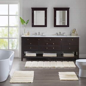 Madison Park Tufted Pearl Channel Absorbent Bathroom Rugs Non Slip Washable Bath Mat Shaggy Rugs For Bathroom Bedroom Plush Thick Soft Machine Wash Rubber Back Wheat 21x34" 1 piece
