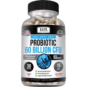 Kaya Naturals Probiotic 60 Billion CFU | Probiotics for Women, Probiotics for Men and Adults, Natural | Gut Health & Immune Support Supplement | Provides Digestive Support - 30 Vegetable Capsules