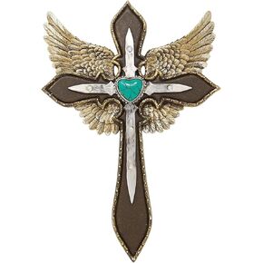 BestGiftEver Wall Cross with Blue Turquoise Heart - Decorative Wall Hanging Spiritual Jesus Art Sculpture