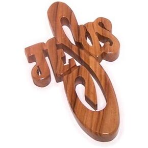 Holy Land Market Jesus Thick and Hand Carved Olive Wood Cross - Hanging (10cm or 4 inches) with Certificate