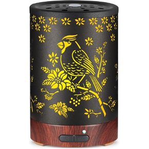 Essential Oil Diffuser- Aromatherapy Diffuser with7 Colors Light, and Auto-Off -Metal Cool Mist Humidifier for Home and Office（Red Bird）