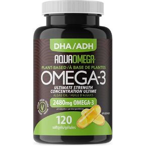 Ultimate Strength Plant-Based High DHA Supplement, Vegan Omega 3 with EPA from Algae Oil, 2480mg Omega 3 Vegan Supplement, 120 Softgels
