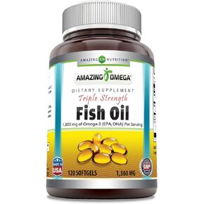 Amazing Omega Triple Strength Fish Oil (Omega-3, EPA/DHA) Supplement | 1360 Mg Per Serving | 120 Softgels | Non-GMO | Gluten-Free | Made in USA