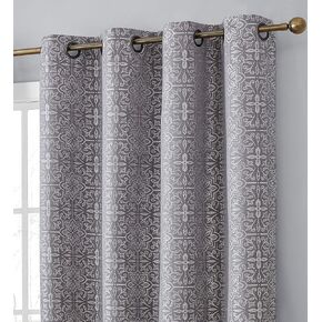 HLC.ME Mia Moroccan Tile 100% Complete Blackout Heavy Thermal Insulated Floor Length Heat/Cold/UV Absorbing Grommet Curtain Drapery Panels for Bedroom & Living Room, 2 Panels (52 W x 96 L, Beige)