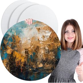 Ireer 4 Pcs 20 Inch Round Canvas Stretched Canvases for Painting Blank Large Round Canvas Panels White Quality Circle Canvas Board for Oil Acrylic Pouring Gouache Crafts Art