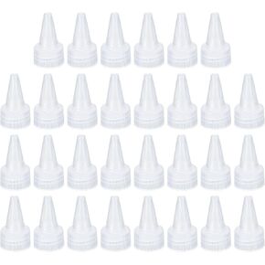 PATIKIL 24/410 Twist Bottle Caps, 30Pcs Plastic Ribbed Edge Squeeze Bottle Replacement Caps with Foam Gasket for Paint Lids Glue Dispensing Bottles, White