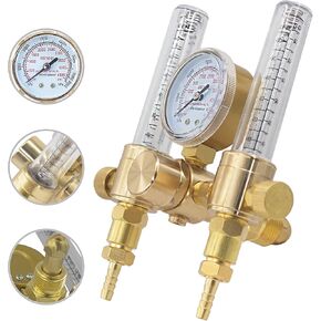 Argon Regulator Dual Output CO2 Flowmeter for TIG MIG Welder Gas And Backpurge 60 SFCH - CGA 580 Inlet Connection And 5/8" x 18RH Outlet Fitting - Accurate Gas Metering Delivery System