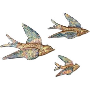 Yaocom Set of 3 Printed Gold Flying Birds Decor Plane Metal Floral Swallow Bird Home Decor Flat Hanging Vintage Swallows Mounted Ornament Bird Wall Art Sculptures Brass Wall Decor for Bedroom Garden in Saudi Arabia