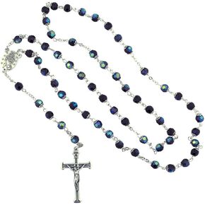 VILLAGE GIFT IMPORTERS 6mm Italian Crystal Rosaries | 6 Colors | Faceted Beads | Miraculous Medal Centerpiece | Christian Prayer Accessories