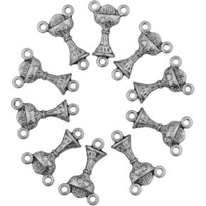 VILLAGE GIFT IMPORTERS | 10 Pack of Mini Chalice Rosary Centerpieces | Silver tone Color | Great for First Holy Communion | Chalice design | Keepsake Chalice