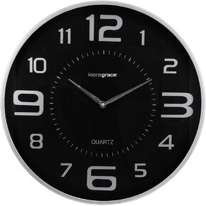 Kiera Grace Wall Clock, 18 Inch, Black Modern Classic Quartz Wall Clocks Battery Operated, Silent Non Ticking Home Decor for Living Room, Kitchen, Bathroom