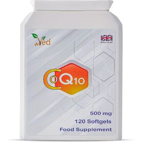 VED CoQ10 500mg | Co Enzyme Q10 | Highest Strength | Naturally Fermented Ubiquinone Coenzyme | Superior Natural Formula | 500mg 120 Softgels| 4 Months Supply