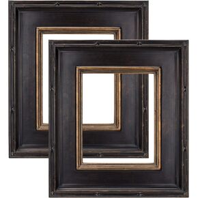 Museum Plein Aire Ornate Picture Frame - 9x12", Set of 2 Antique Black W/Gold Oil Painting Frames | Hand Leafed High-End Antique Style Frames | Open Back Frames with No Glass or Backing