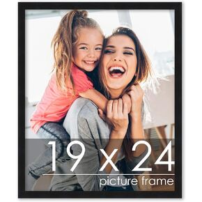 Poster Palooza 19x24 Frame Black Solid Wood Picture Frame | 0.75 Inch Moulding Width | Includes UV Acrylic Plexiglass, Foam Board Backing & Hanging Hardware