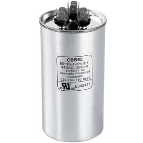 Canamax 60+10 uf 370-440 VAC ±5% Dual Round Run Start Capacitor - Replacement for AC Motor Run or Fan Start or Condenser Straight