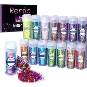 Renfio Chameleon Chunky Glitter, Mixed Fine Powder Color Shift 1.75 Oz (50g) PET Flake Purple Green Orange Glitters Sequin Resin Pigment Chip Dust for Slime Painting Craft Hair Nail - Colorful Party