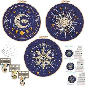 Louise Maelys 3 Set Tarot Embroidery Kits for Beginners with Moon Butterfly Dragonfly and Moth Pattern,Adults Starter Cross Stitch Kit DIY Needlepoint