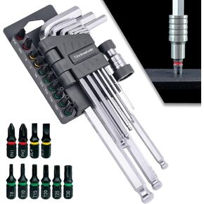 20in1 Metric Allen Wrench Set, S2 Steel Hex Key Set, Allen Key Set with Bit Adapter and Screwdriver Bits, Ball End for Tilt Operation and Chamfered Tips for Easy Entry