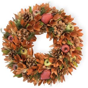 Boston International Fall Wreath for Front Door and Wall Autumn Thanksgiving Decorations, 14x14, Harvest Orange