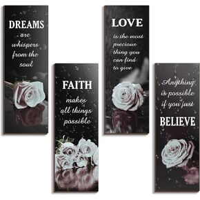4 Pcs Purple Bathroom Decor Purple Rose Wooden Wall Decor Inspirational Farmhouse Signs With Faith Love Dream Believe Purple Decor For Women Office Bedroom Home Gift(Purple 12x4Inch)