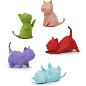 HAUCOZE 5pcs Cat Statue Sculpture Modern Figurine Decor Home Gifts Table Centerpiece Crafts Polyresin Arts