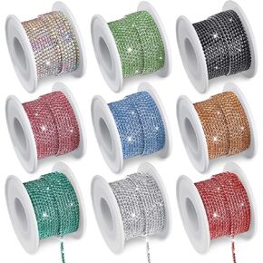 Kenning 9 Rolls Total 2 mm 90 Yards Crystal Rhinestone Close Chain Trimming Claw Chain Jewelry Crafts DIY Crystal Claw Cup Chain Roll