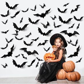 180 Pcs Halloween Decorations Indoor PVC 3D Scary Bats Wall Decor Halloween Bat Decoration Stickers 4 Sizes DIY Halloween Bat Wall Decals for Home Decor Bathroom Indoor Party Supplies