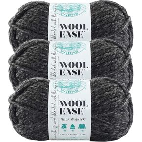 Lion Brand Yarn - Wool-Ease Thick & Quick - Solid Colors - 3 Pack with Pattern Cards in Color - 640-153 (Black)