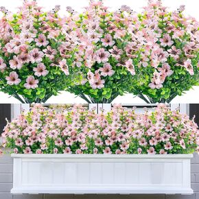 8 Bundles Artificial Flowers Outdoor UV Resistant Faux Flowers No Fade Fake Plastic Plants Outside Garden Porch Window Box Decor(Rose Red)