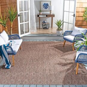 SAFAVIEH Courtyard Collection CY8522 Indoor/ Outdoor Non-Shedding Resistant Patio Backyard Area, 6'7" Square, Brown / Brown