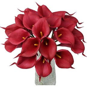 20pcs Artificial Calla Lily Bridal Wedding Bouquet PU Latex Real Touch Flowers for Home Kitchen & Wedding Decorations -Teal Blue in White