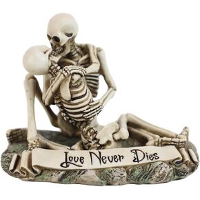 Ebros Love Never Dies Skeleton Couple Kissing by The Graveyard Statue 6" Wide Day of The Dead Decorative Valentine Skeletons Lovers Embracing Ossuary Macabre Figurine