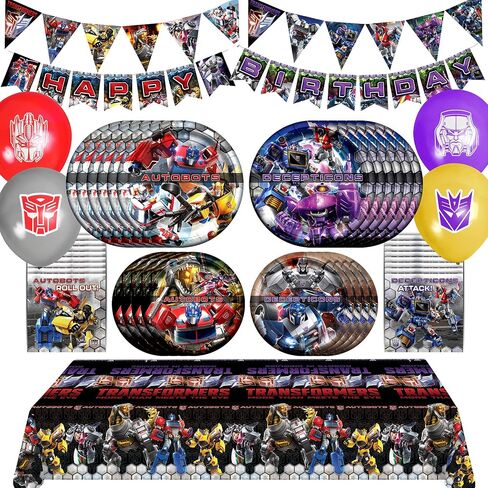 Treasures Gifted Officially Licensed Transformers Birthday Party Supplies - Serves 16 Guests - Complete Set Transformers Party Supplies - Transformers Party Plates and Napkins, Tablecloth & More! in Saudi Arabia