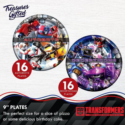 Treasures Gifted Officially Licensed Transformers Birthday Party Supplies - Serves 16 Guests - Complete Set Transformers Party Supplies - Transformers Party Plates and Napkins, Tablecloth & More! in Saudi Arabia