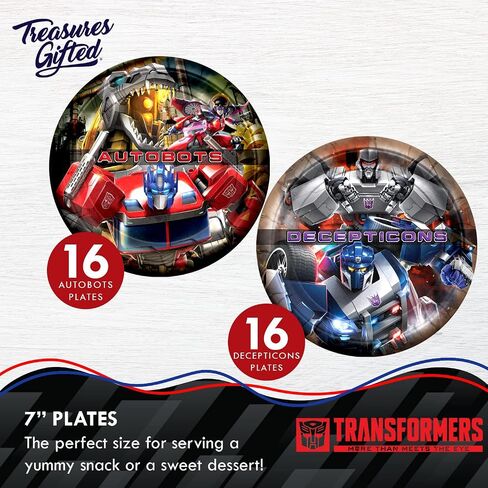 Treasures Gifted Officially Licensed Transformers Birthday Party Supplies - Serves 16 Guests - Complete Set Transformers Party Supplies - Transformers Party Plates and Napkins, Tablecloth & More! in Saudi Arabia