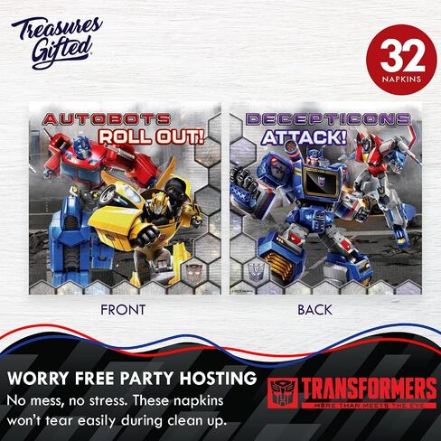 Treasures Gifted Officially Licensed Transformers Birthday Party Supplies - Serves 16 Guests - Complete Set Transformers Party Supplies - Transformers Party Plates and Napkins, Tablecloth & More! in Saudi Arabia