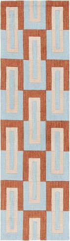 سجادة SAFAVIEH Genre Collection - 2'3" x 8'، أزرق وصدأ، تصميم هندسي، مثالية للمناطق ذات حركة المرور العالية في المدخل والمطبخ والحمام (GRE102M-28) in Saudi Arabia