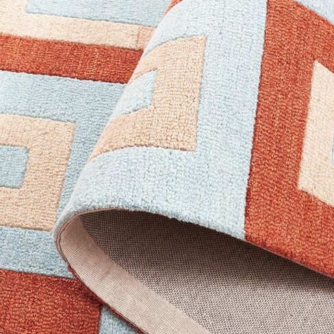 سجادة SAFAVIEH Genre Collection - 2'3" x 8'، أزرق وصدأ، تصميم هندسي، مثالية للمناطق ذات حركة المرور العالية في المدخل والمطبخ والحمام (GRE102M-28) in Saudi Arabia